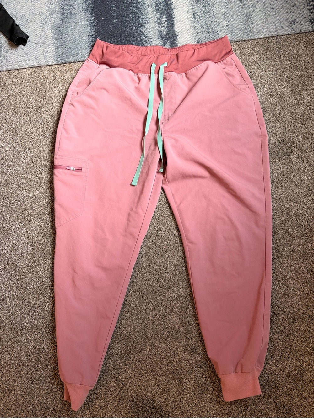 Figs Pink Jogger Sweatpants with Mint Drawstring